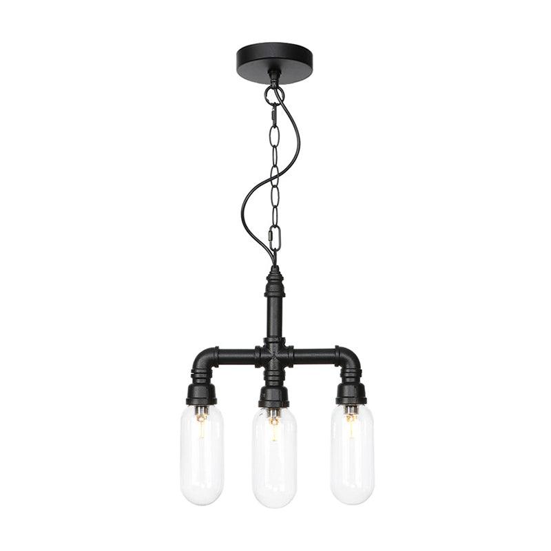 Amber Clear Glass Pipe Chandelier Lighting Industrial 3 Heads LED Ceiling Fixture - Rebooters