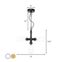 Amber Clear Glass Pipe Chandelier Lighting Industrial 3 Heads LED Ceiling Fixture - Rebooters