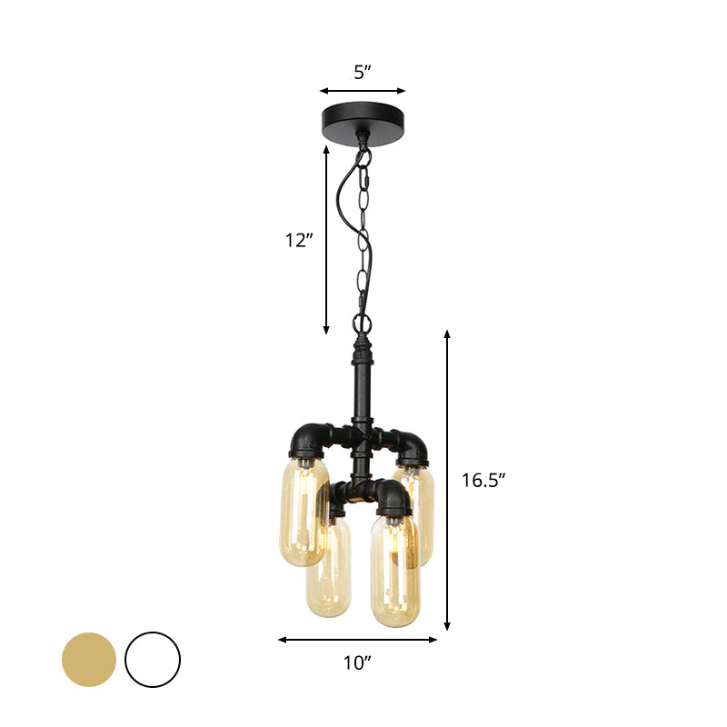 4 Bulbs Chandelier Pendant Lighting Vintage Water Pipe Amber Clear Glass LED Lamp Kit - Rebooters