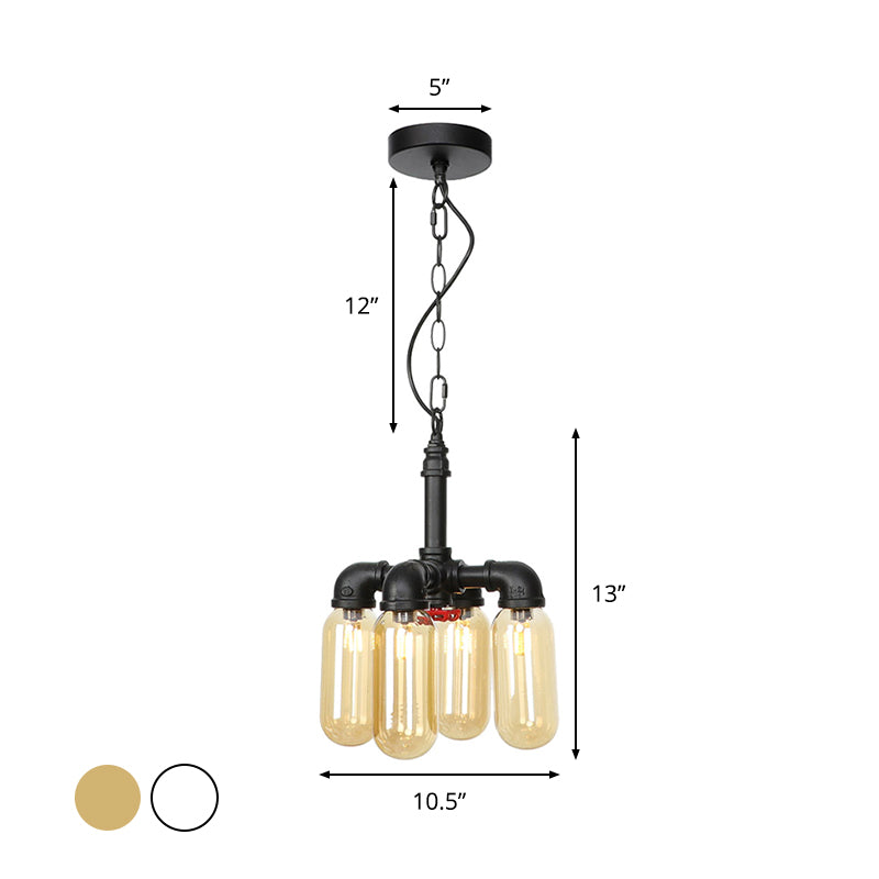 4 Bulbs Chandelier Pendant Lighting Vintage Water Pipe Amber Clear Glass LED Lamp Kit - Rebooters