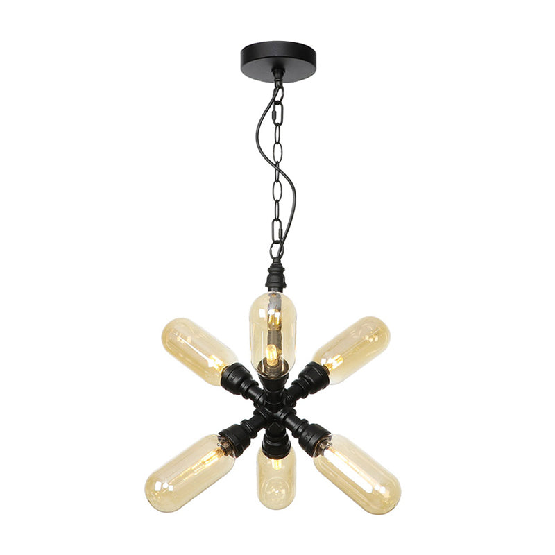 Vintage Starburst Chandelier Lighting 5/6/8 Lights Amber Clear Glass Lamp in Black - Rebooters