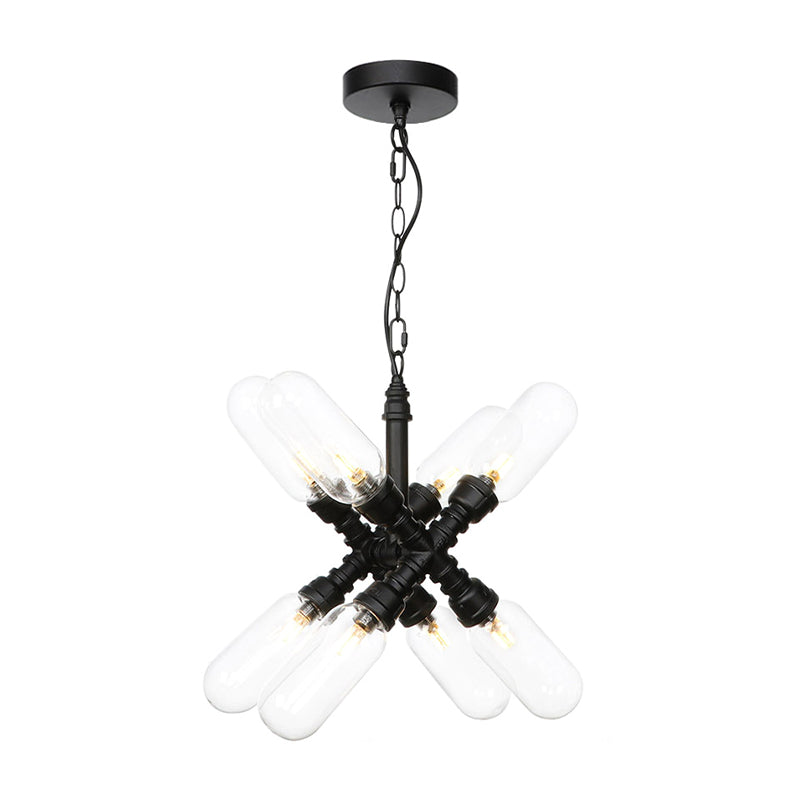 Vintage Starburst Chandelier Lighting 5/6/8 Lights Amber Clear Glass Lamp in Black - Rebooters