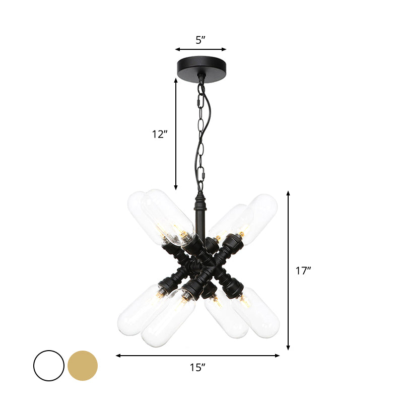 Vintage Starburst Chandelier Lighting 5/6/8 Lights Amber Clear Glass Lamp in Black - Rebooters