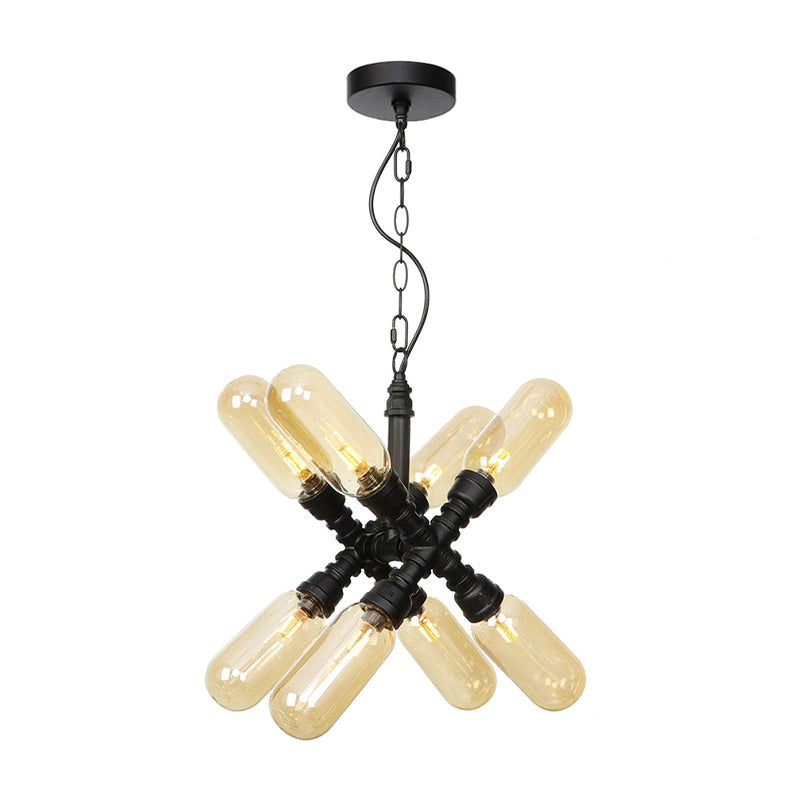 Vintage Starburst Chandelier Lighting 5/6/8 Lights Amber Clear Glass Lamp in Black - Rebooters