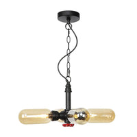 4 Lights Capsule Ceiling Chandelier Farmhouse Black Amber Glass - Rebooters