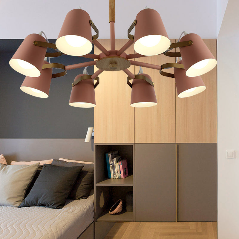 Metal Bucket Shade Chandelier Living Room Eight Lights Kids Light - Rebooters