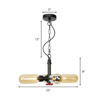 4 Lights Capsule Ceiling Chandelier Farmhouse Black Amber Glass - Rebooters