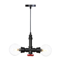 2 Bulbs Chandelier Pendant Lighting Vintage Sphere Amber Clear Glass Hanging Lamp Fixture in Black - Rebooters