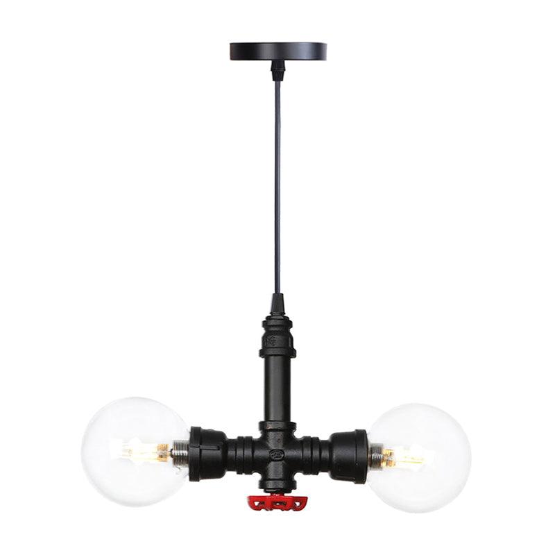 2 Bulbs Chandelier Pendant Lighting Vintage Sphere Amber Clear Glass Hanging Lamp Fixture in Black - Rebooters