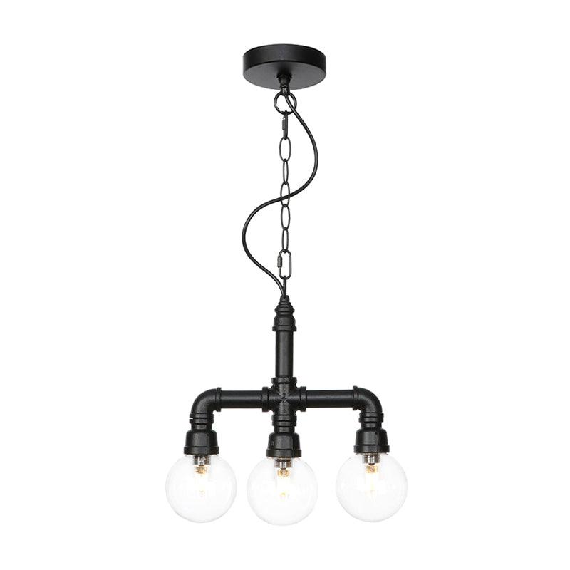 3 Bulbs Amber Clear Glass Chandelier Light Vintage Black Ball Dining Room LED Ceiling Pendant Lamp - Rebooters