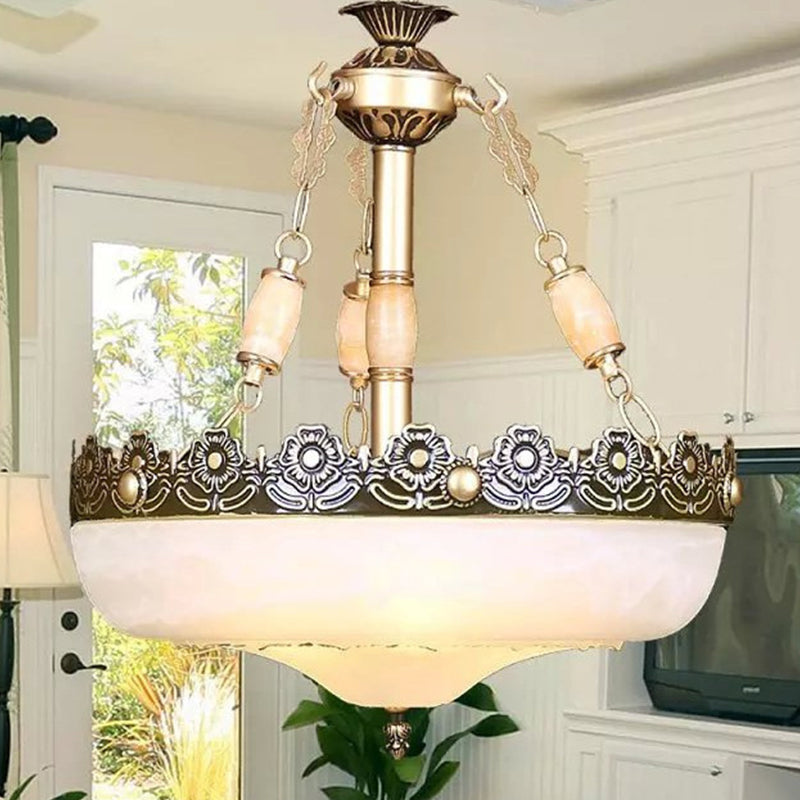 12 Inch 16 Inch W Basket Shaped White Glass Pendant Light in Brass - Rebooters