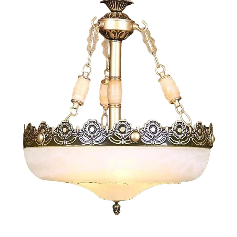 12 Inch 16 Inch W Basket Shaped White Glass Pendant Light in Brass - Rebooters