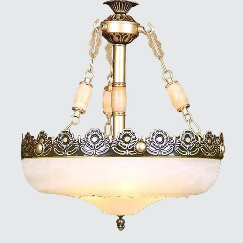 12 Inch 16 Inch W Basket Shaped White Glass Pendant Light in Brass - Rebooters