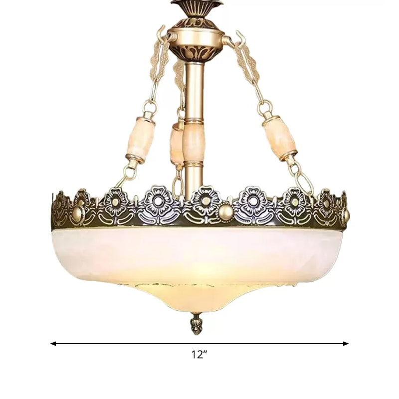 12 Inch 16 Inch W Basket Shaped White Glass Pendant Light in Brass - Rebooters