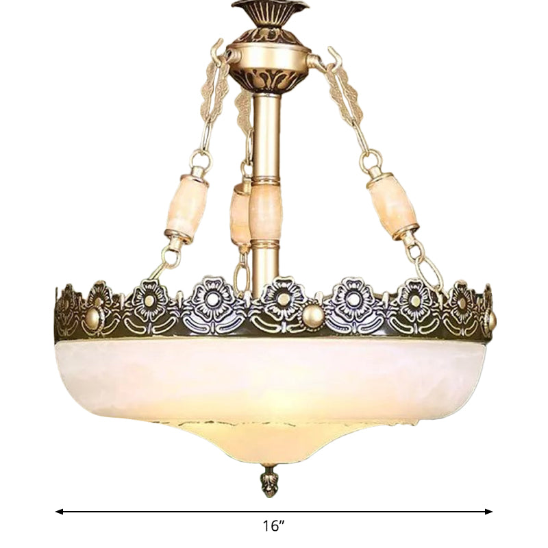 12 Inch 16 Inch W Basket Shaped White Glass Pendant Light in Brass - Rebooters