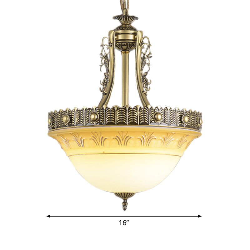Bowl Terrace Ceiling Chandelier Rustic Beige and White Glass 3-Light Brass Pendant Lamp - Rebooters
