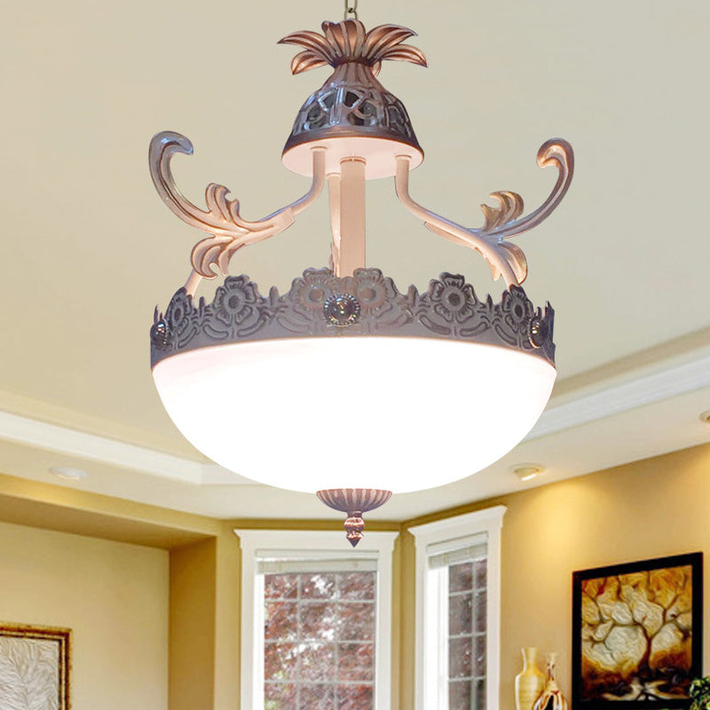 Traditional Dome Pendant Light Fixture 3 Heads White Glass Chandelier - Rebooters
