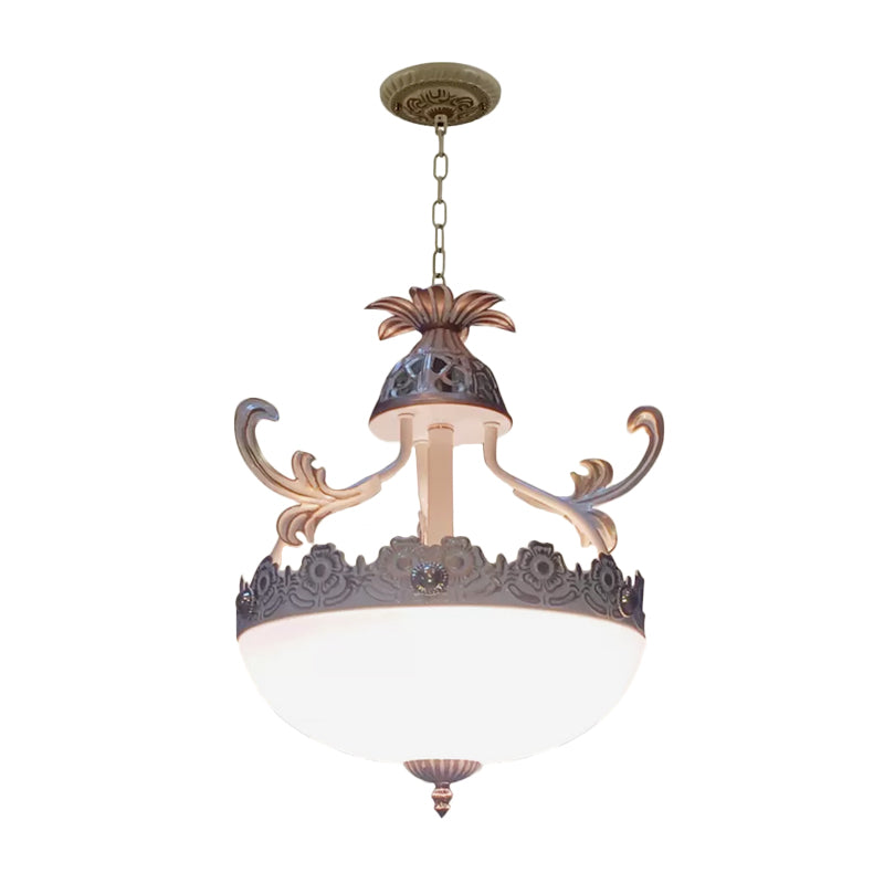 Traditional Dome Pendant Light Fixture 3 Heads White Glass Chandelier - Rebooters
