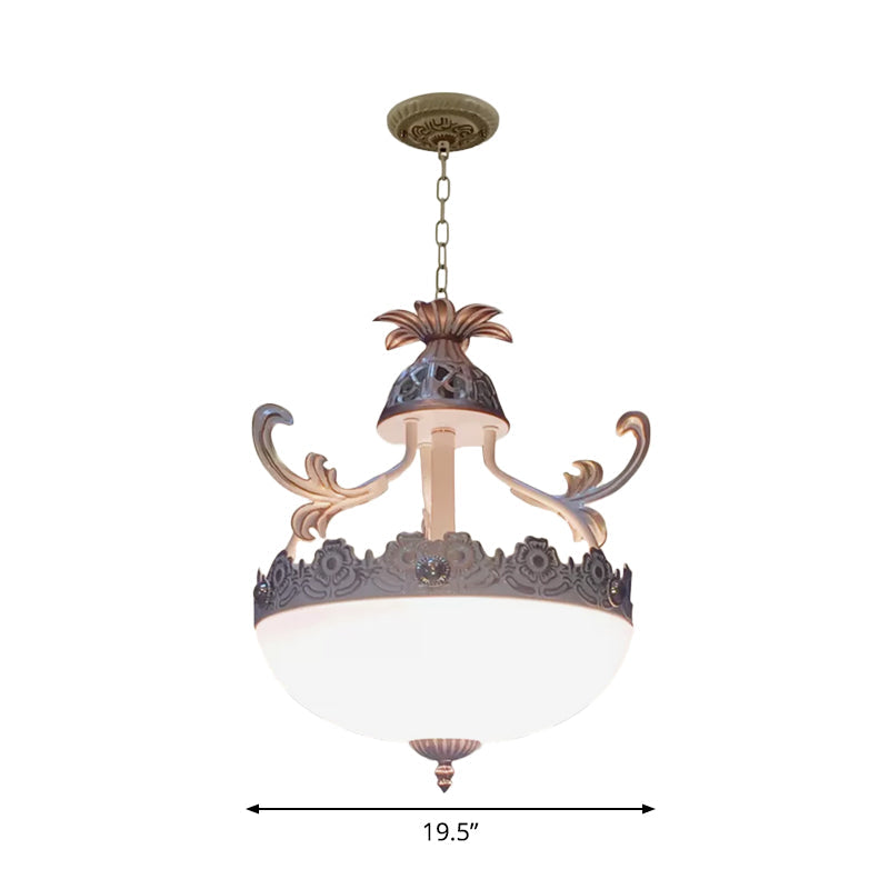 Traditional Dome Pendant Light Fixture 3 Heads White Glass Chandelier - Rebooters