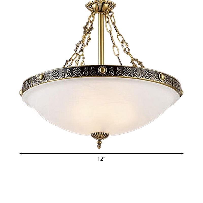 White Glass Bowl Chandelier Pendant Antique 3 Bulbs Lamp - Rebooters