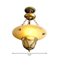 3-Light White Glass Chandelier Traditional Brass Inverted Hat Shaped Living Room Drop Lamp 12 16 19 5 W - Rebooters