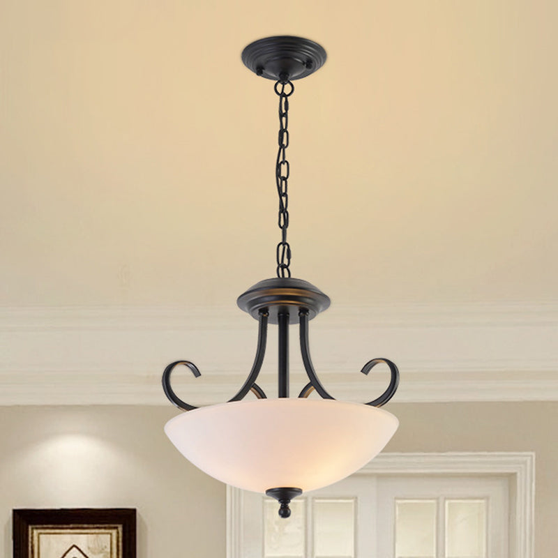 3-Bulb Bowl Pendant Chandelier Classic White Frosted Glass - Rebooters