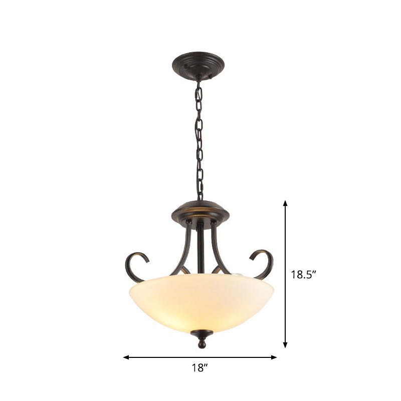 3-Bulb Bowl Pendant Chandelier Classic White Frosted Glass - Rebooters