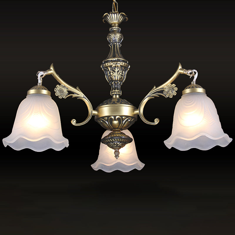 Ruffle Bedroom Hanging Light Kit Traditional Frosted Glass 3-Light Bronze Finish Chandelier - Rebooters