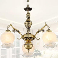 3 Lights Rose Down Chandelier Vintage Antique Bronze Cream - Rebooters