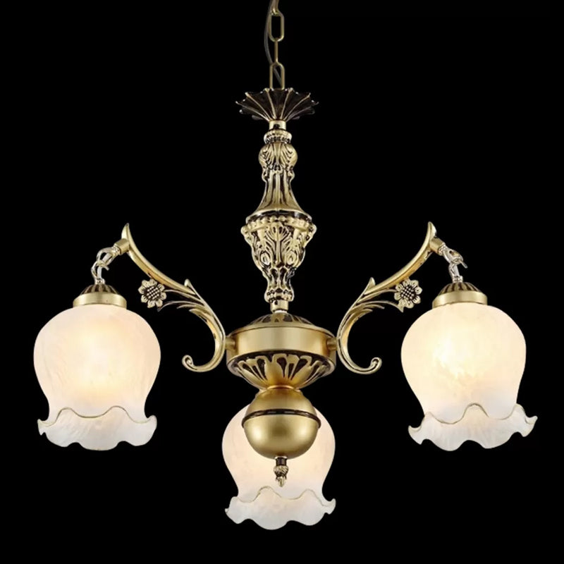 3 Lights Rose Down Chandelier Vintage Antique Bronze Cream - Rebooters