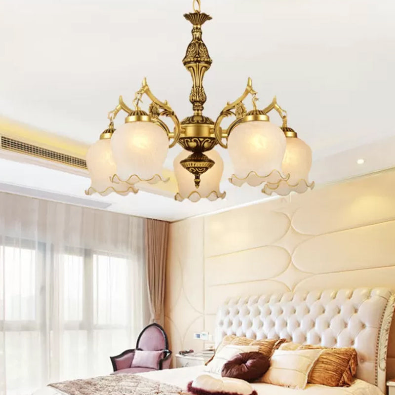 Milky Glass Bronze Suspension Light Semi-Bloom Flower Chandelier - Rebooters