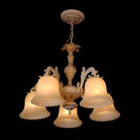 5 Bulbs Ribbed Glass Pendant Light Rustic White Carillon Chandelier - Rebooters