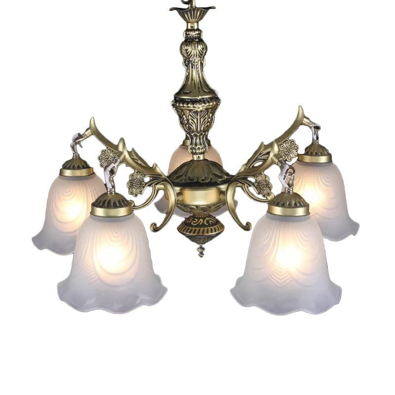 Bronze Floral Down Chandelier Lighting Vintage Frosted Glass - Rebooters