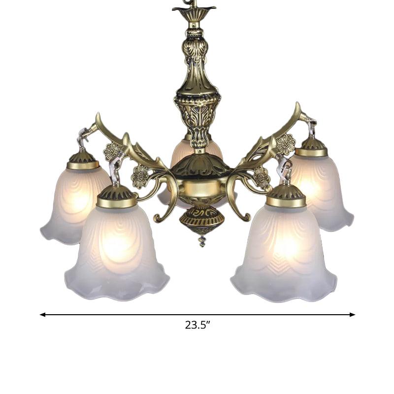 Bronze Floral Down Chandelier Lighting Vintage Frosted Glass - Rebooters