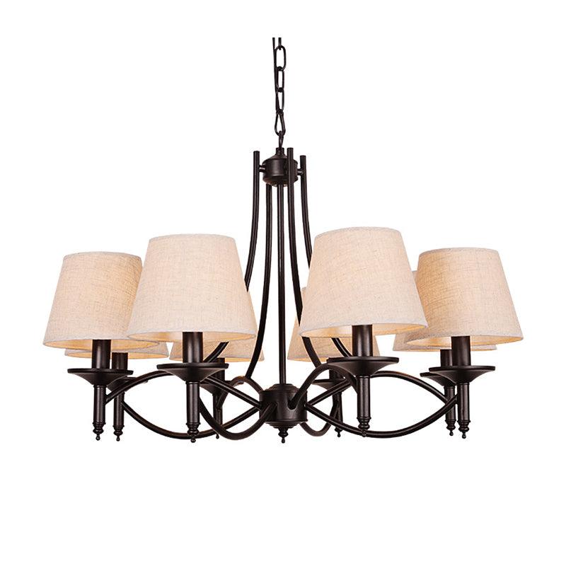 Conical Restaurant Chandelier Light Lodge Fabric 4/6/8 Heads Black Down Lighting Pendant - Rebooters