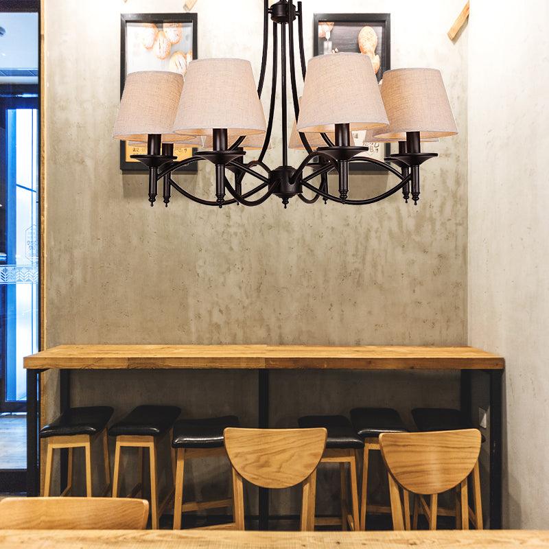 Conical Restaurant Chandelier Light Lodge Fabric 4/6/8 Heads Black Down Lighting Pendant - Rebooters