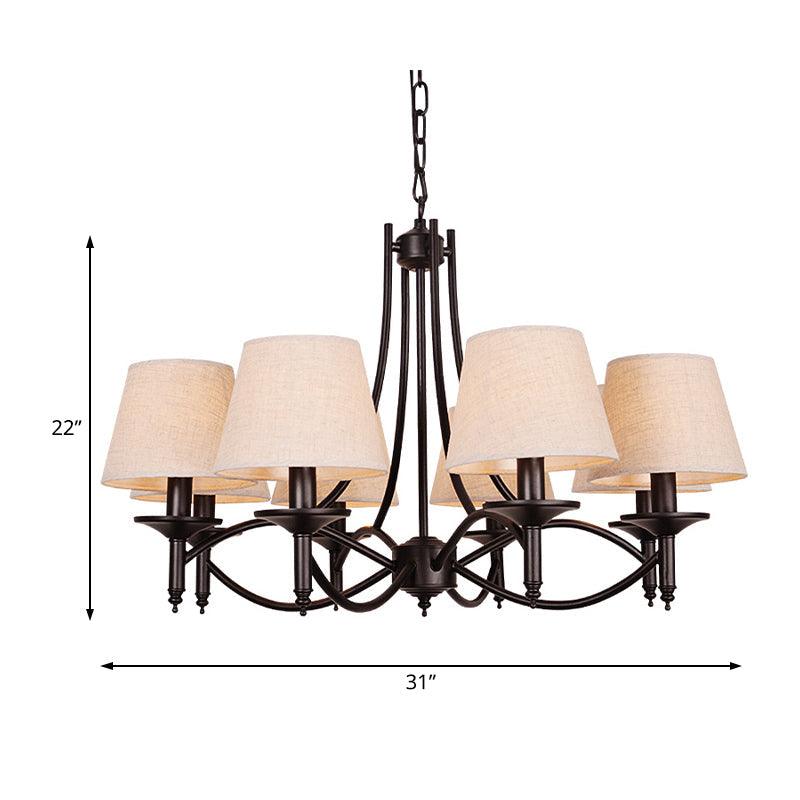 Conical Restaurant Chandelier Light Lodge Fabric 4/6/8 Heads Black Down Lighting Pendant - Rebooters