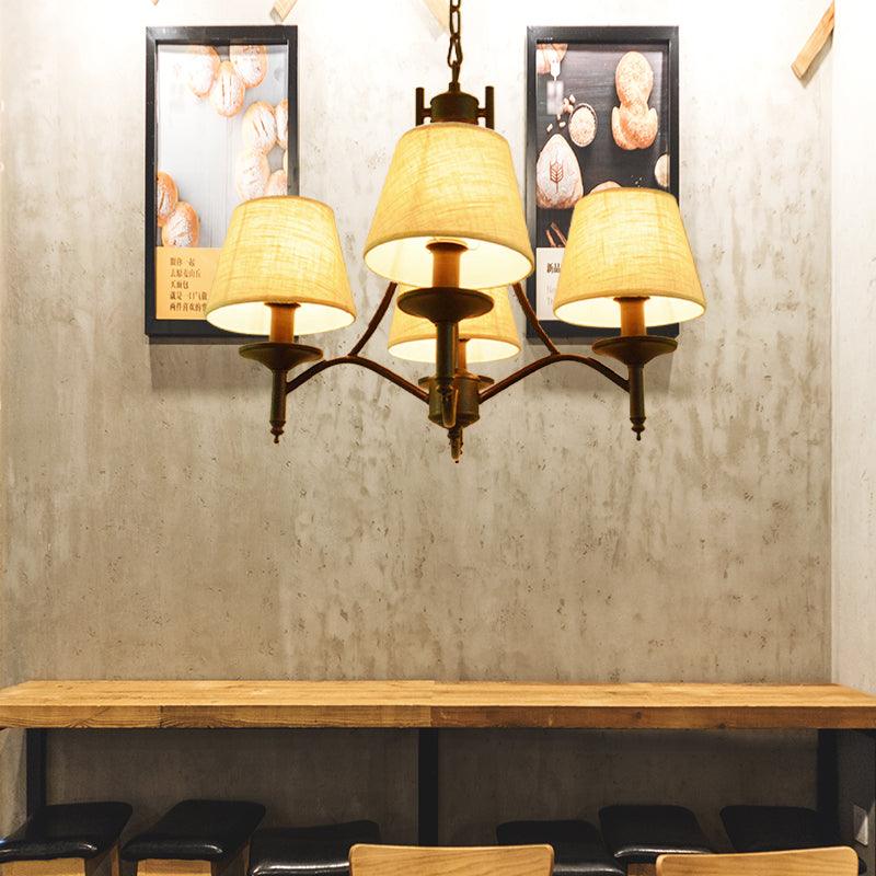 Conical Restaurant Chandelier Light Lodge Fabric 4/6/8 Heads Black Down Lighting Pendant - Rebooters