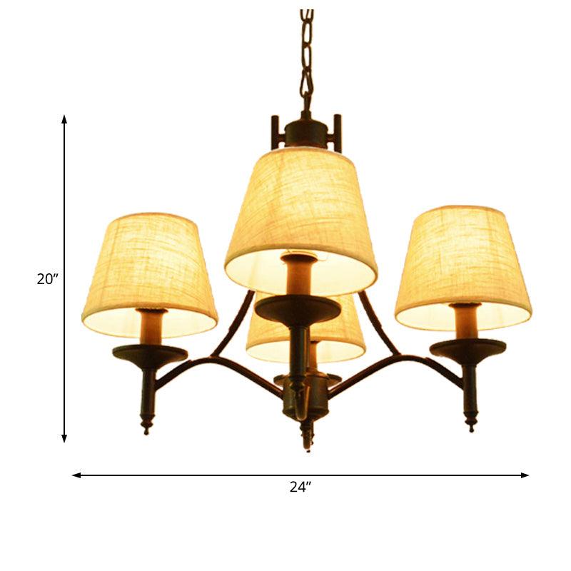 Conical Restaurant Chandelier Light Lodge Fabric 4/6/8 Heads Black Down Lighting Pendant - Rebooters