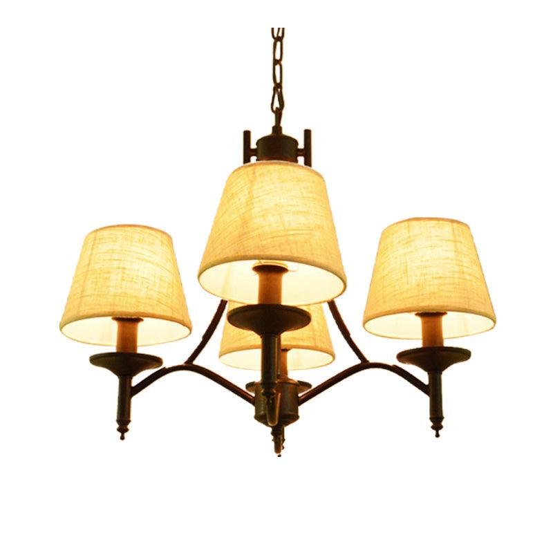 Conical Restaurant Chandelier Light Lodge Fabric 4/6/8 Heads Black Down Lighting Pendant - Rebooters