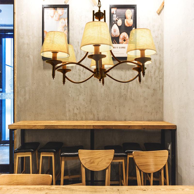 Conical Restaurant Chandelier Light Lodge Fabric 4/6/8 Heads Black Down Lighting Pendant - Rebooters