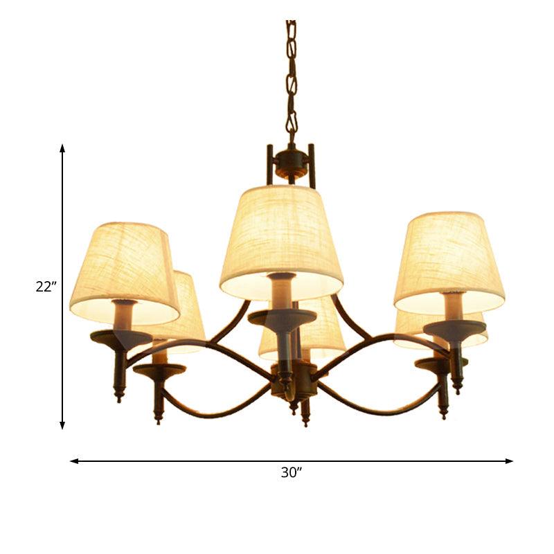 Conical Restaurant Chandelier Light Lodge Fabric 4/6/8 Heads Black Down Lighting Pendant - Rebooters