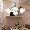 Green Pink 4 6 9 Head Chandelier Lamp Korean Flower Frosted Glass Ruffle Hanging Pendant Light for Dinning Room - Rebooters