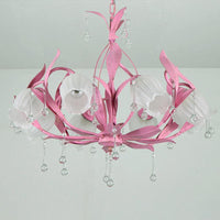 6/8-Light Flower Ceiling Chandelier Korean Garden Green Pink Frosted Glass Light - Rebooters