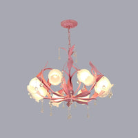 6/8-Light Flower Ceiling Chandelier Korean Garden Green Pink Frosted Glass Light - Rebooters