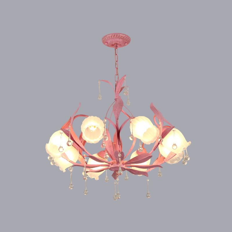 6/8-Light Flower Ceiling Chandelier Korean Garden Green Pink Frosted Glass Light - Rebooters