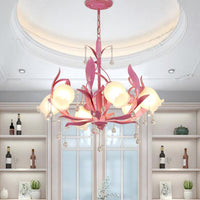 6/8-Light Flower Ceiling Chandelier Korean Garden Green Pink Frosted Glass Light - Rebooters