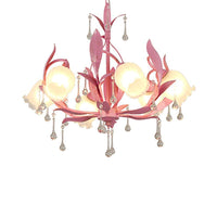 6/8-Light Flower Ceiling Chandelier Korean Garden Green Pink Frosted Glass Light - Rebooters
