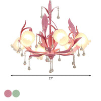 6/8-Light Flower Ceiling Chandelier Korean Garden Green Pink Frosted Glass Light - Rebooters