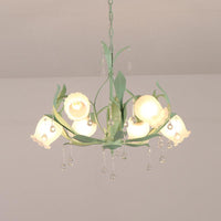 6/8-Light Flower Ceiling Chandelier Korean Garden Green Pink Frosted Glass Light - Rebooters